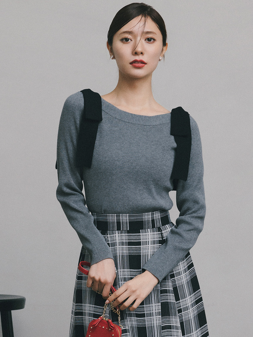 ウォッシャブル】ショルダーリボンニットプルオーバー(ニットプル