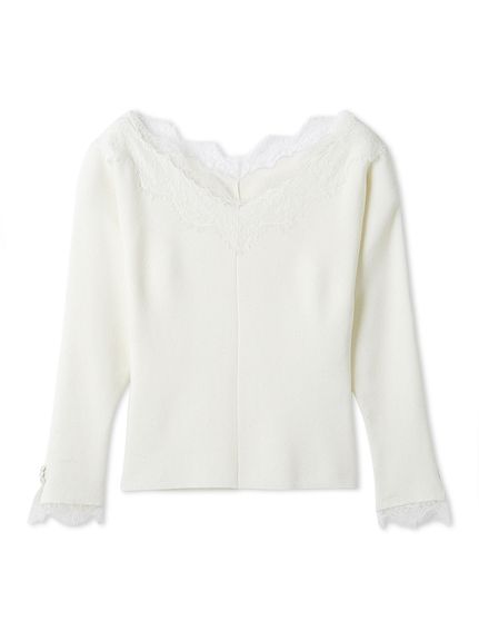 レーストリムリブニットプルオーバー(ニットプルオーバー)｜TOPS