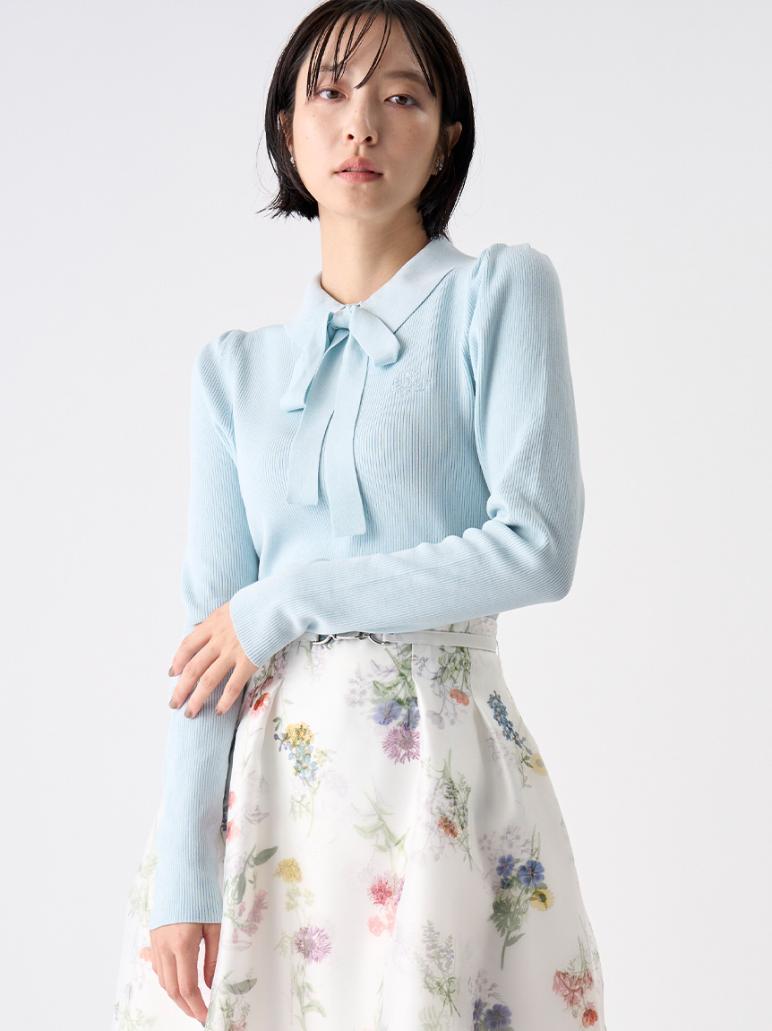 ボウタイリボン衿付きニットプルオーバー(ニットプルオーバー)｜TOPS