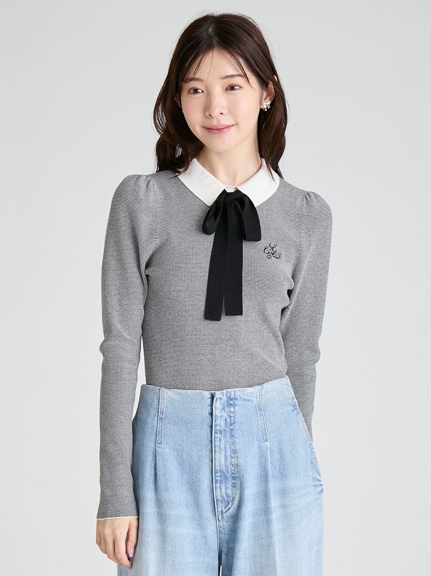 ❤︎25SS❤︎新品【CELFORD】ボウタイリボンニットプルオーバー 38 GRN ボウタイリボン衿付きニットプルオーバー(ニットプルオーバー)｜TOPS