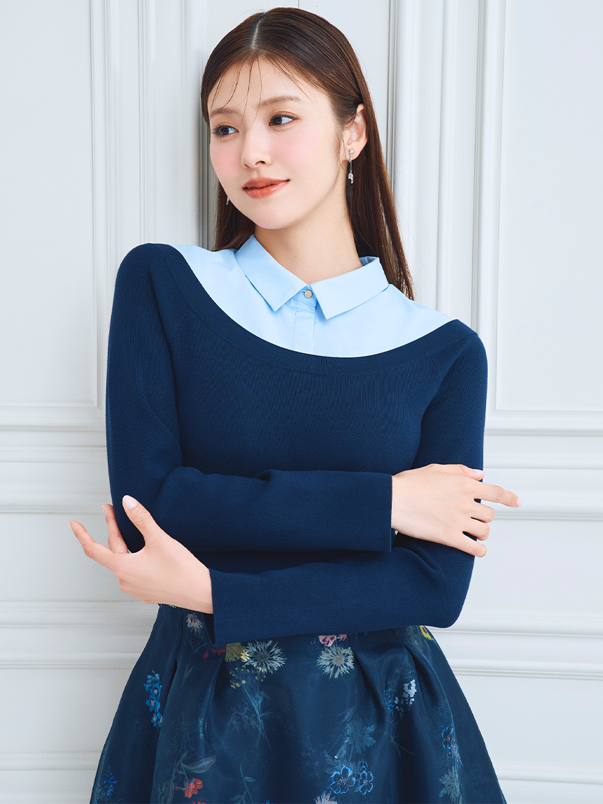 セルフオード シャツレイヤードニットプルオーバー(ニットプルオーバー)｜TOPS