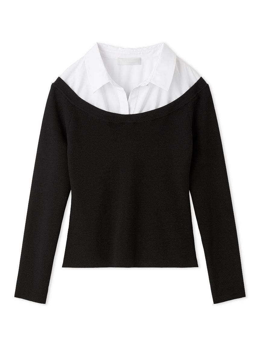 シャツレイヤードニットプルオーバー(ニットプルオーバー)｜TOPS