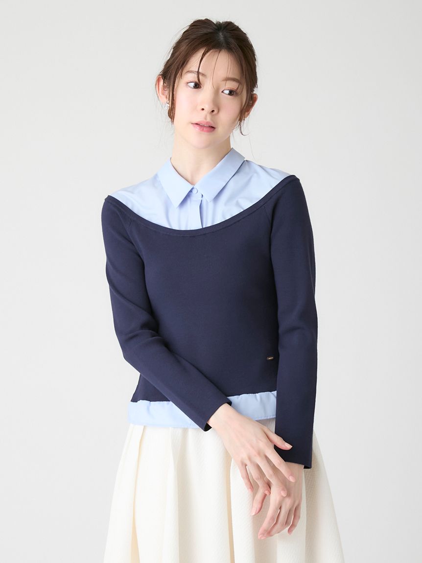 洗える】シャツ襟ニットトップス(ニットプルオーバー)｜TOPS（トップス