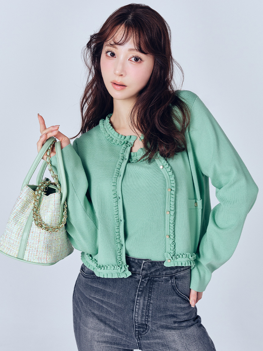 UVカット】【洗える】フリルトリムニットアンサンブル(ニットプル