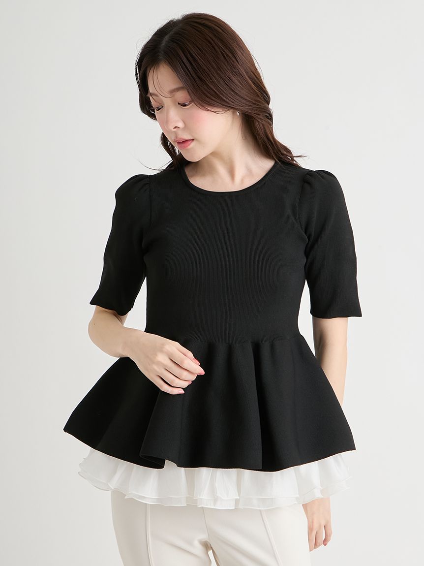 洗える】【WEB限定カラー】ペプラムドッキングニットプルオーバー