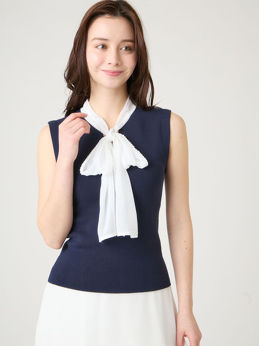 シフォンボウタイニットプルオーバー(ニットプルオーバー)｜TOPS