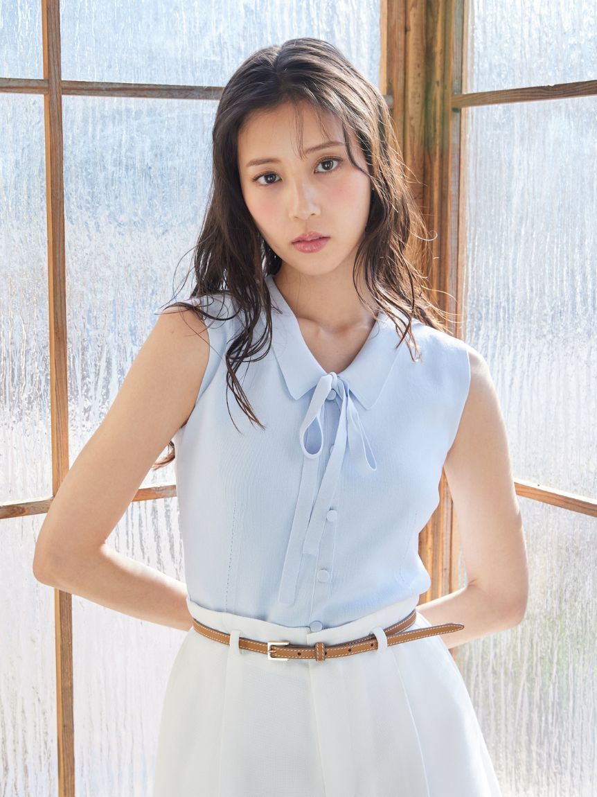 洗える】襟付きノースリニットプルオーバー(ニットプルオーバー)｜TOPS