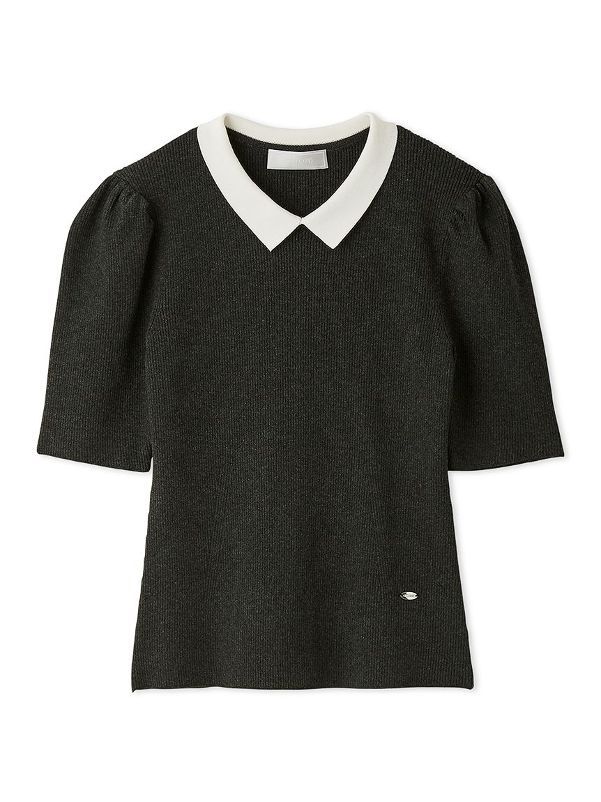 洗える】シルク混襟付きニットプルオーバー(ニットプルオーバー)｜TOPS