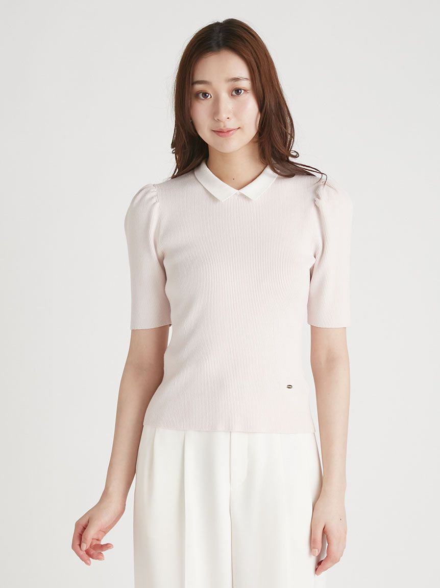 洗える】シルク混襟付きニットプルオーバー(ニットプルオーバー)｜TOPS