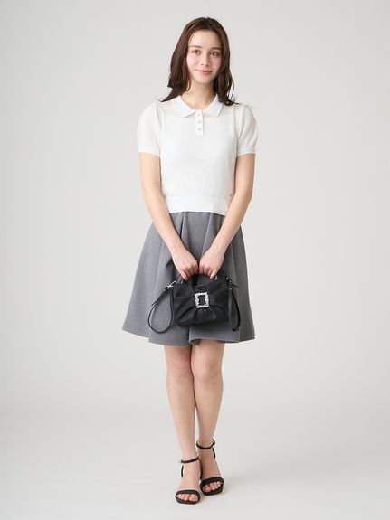 【洗える】【接触冷感】メッシュ編みポロニットプルオーバー
