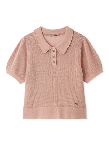 洗える】【接触冷感】メッシュ編みポロニットプルオーバー(ニットプル