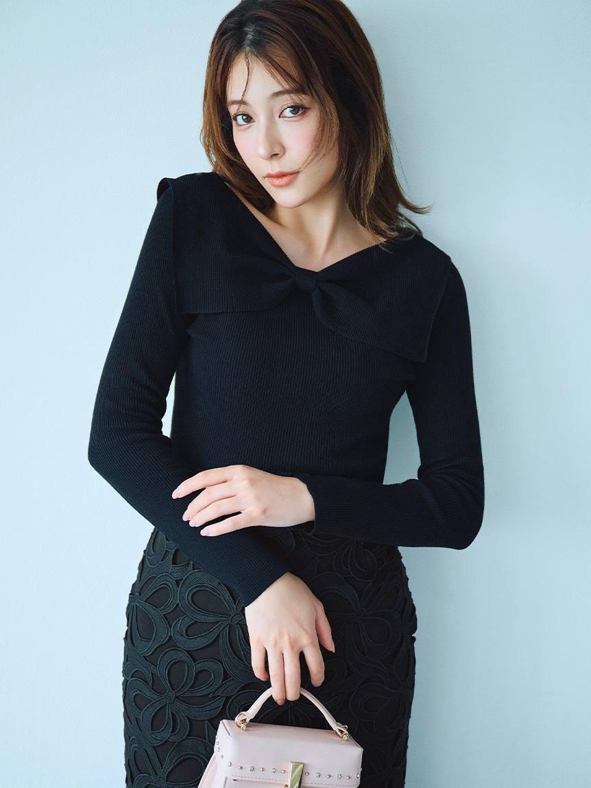 洗える】フロントリボンセーラーニット(ニットプルオーバー)｜TOPS
