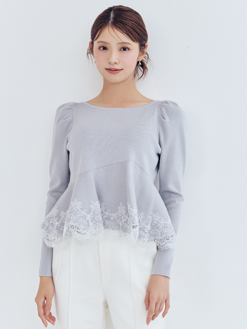 WEB限定カラー】レーストリムペプラムニット(ニット・セーター)｜TOPS