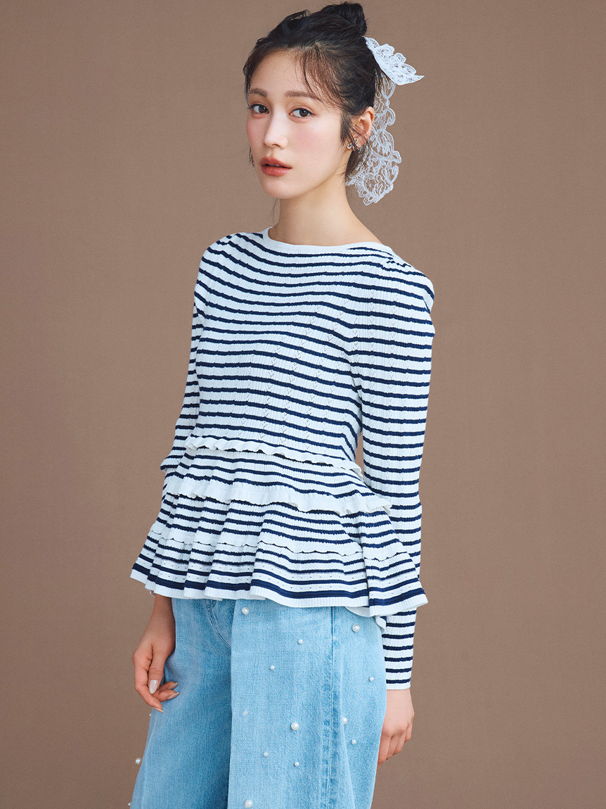 レーシーペプラムニットプルオーバー(ニット・セーター)｜TOPS