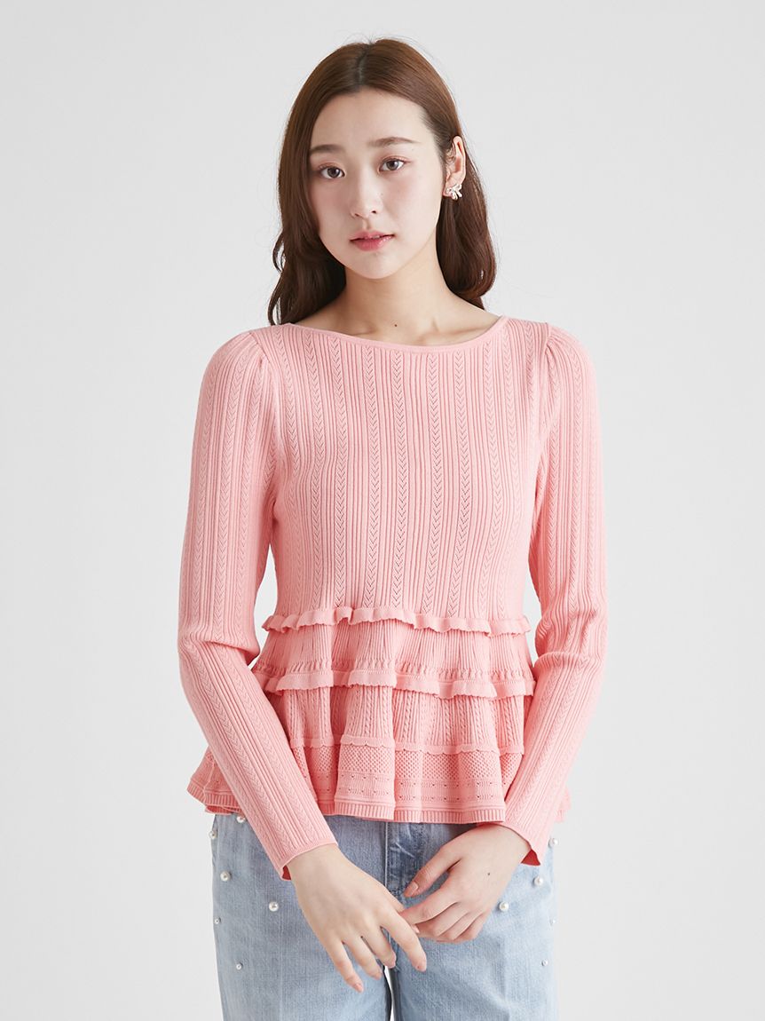 レーシーペプラムニットプルオーバー(ニット・セーター)｜TOPS