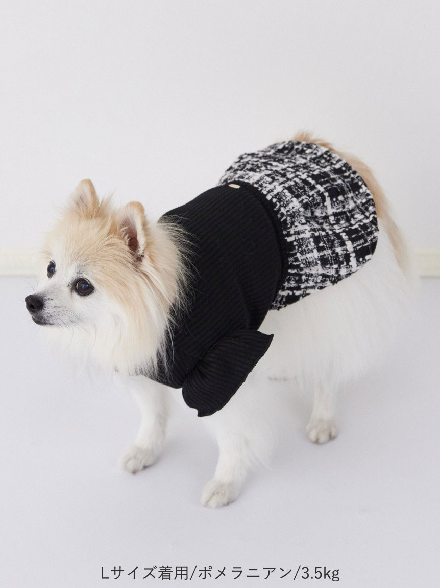 洗える】【DOG&CAT】ツイードドッキングカットワンピース(ウェア)｜PET