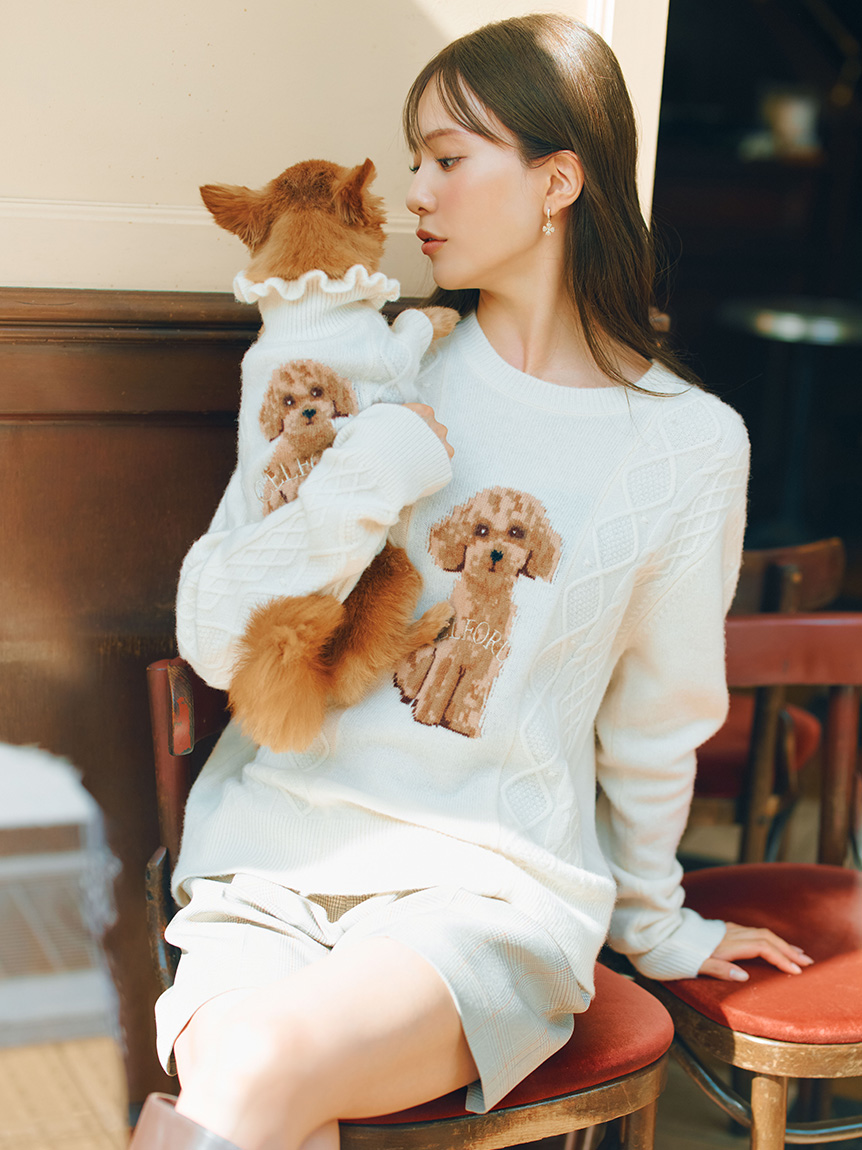 【y2k】メタモルフォーゼ プードル柄 ニット【00s】 DOG&CAT】DOG柄ケーブルニットプルオーバー(ウェア)｜PET｜CELFORD