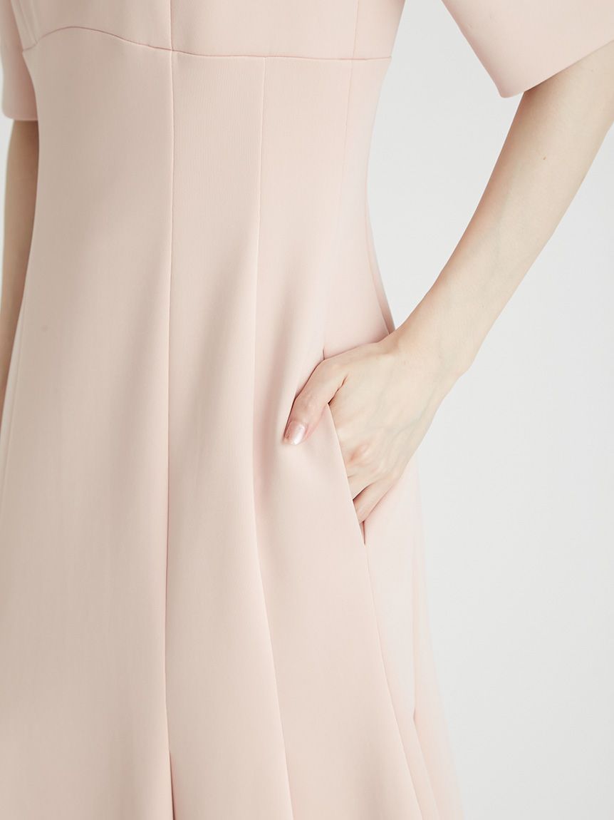 セルフォード　ポンチ　フレアワンピース　ロング　黒　半袖　フォーマル　S セルフォード ポンチ フレアワンピース ロング 黒 半袖