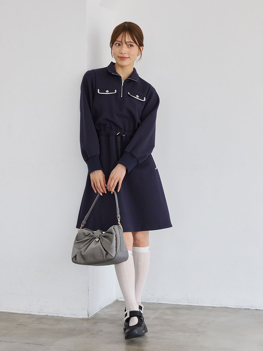 洗える】ハーフジップポンチミニワンピース(デイリーワンピース