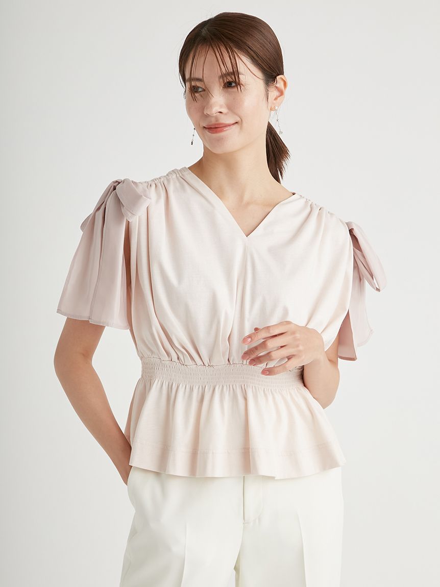ショルダーリボンカットトップス(カットソー)｜TOPS（トップス 