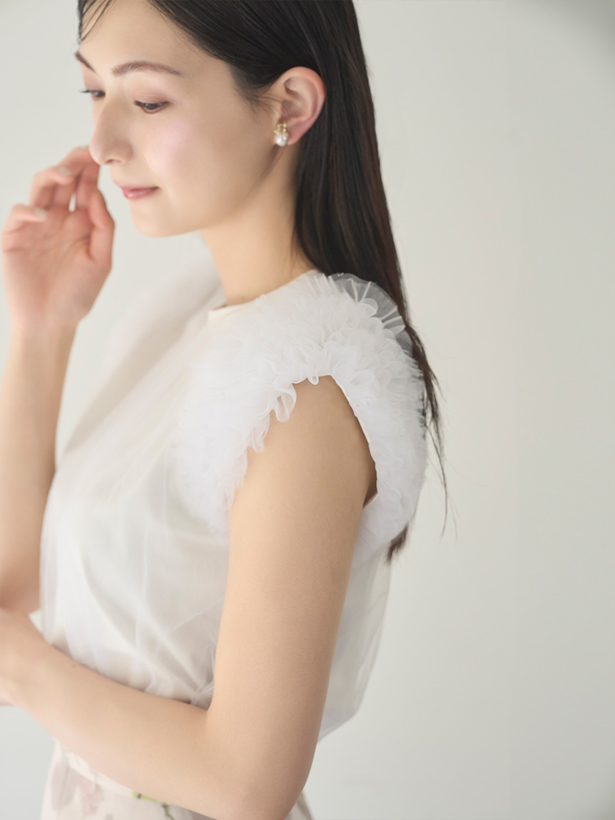 チュールスリーブレイヤードカットソー(カットソー)｜TOPS