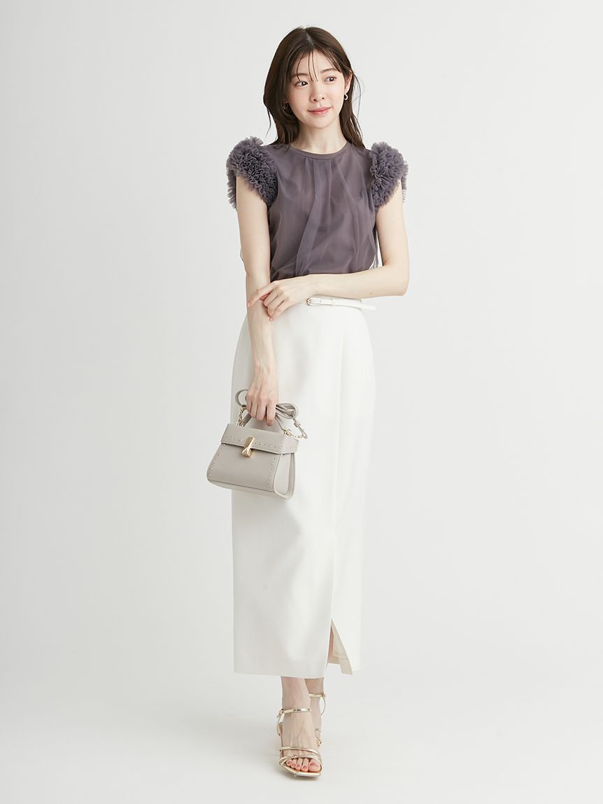 チュールスリーブレイヤードカットソー(カットソー)｜TOPS