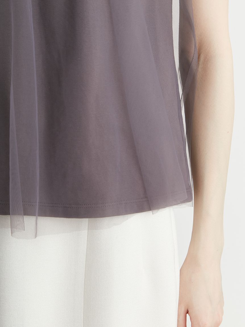 チュールスリーブレイヤードカットソー(カットソー)｜TOPS