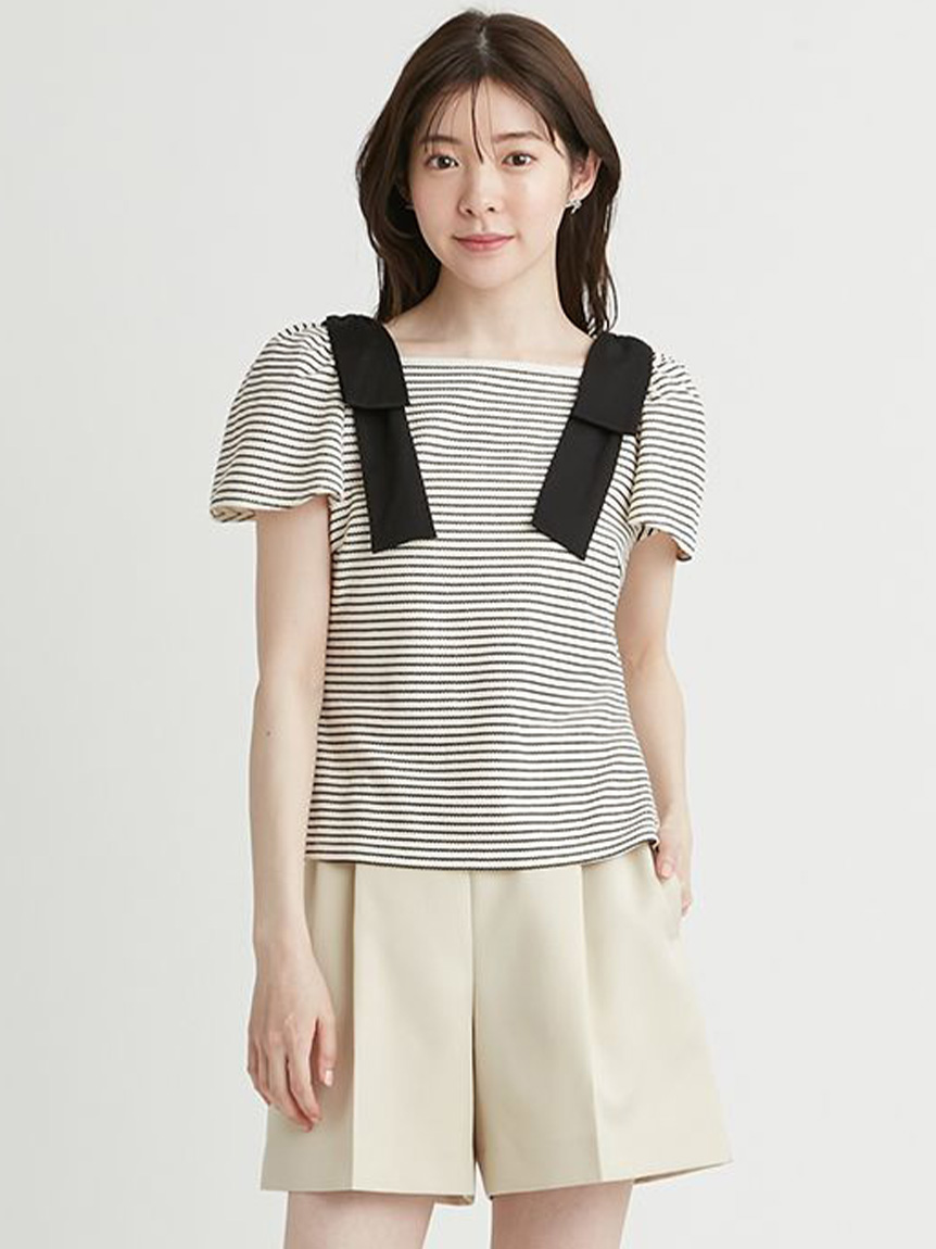 ショルダーリボンカットトップス(カットソー)｜TOPS（トップス