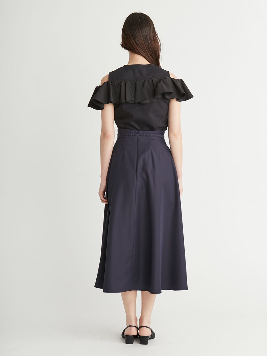 フリル付きグレーのトップス 2Wayラッフルフリルトップス(カットソー)｜TOPS（トップス