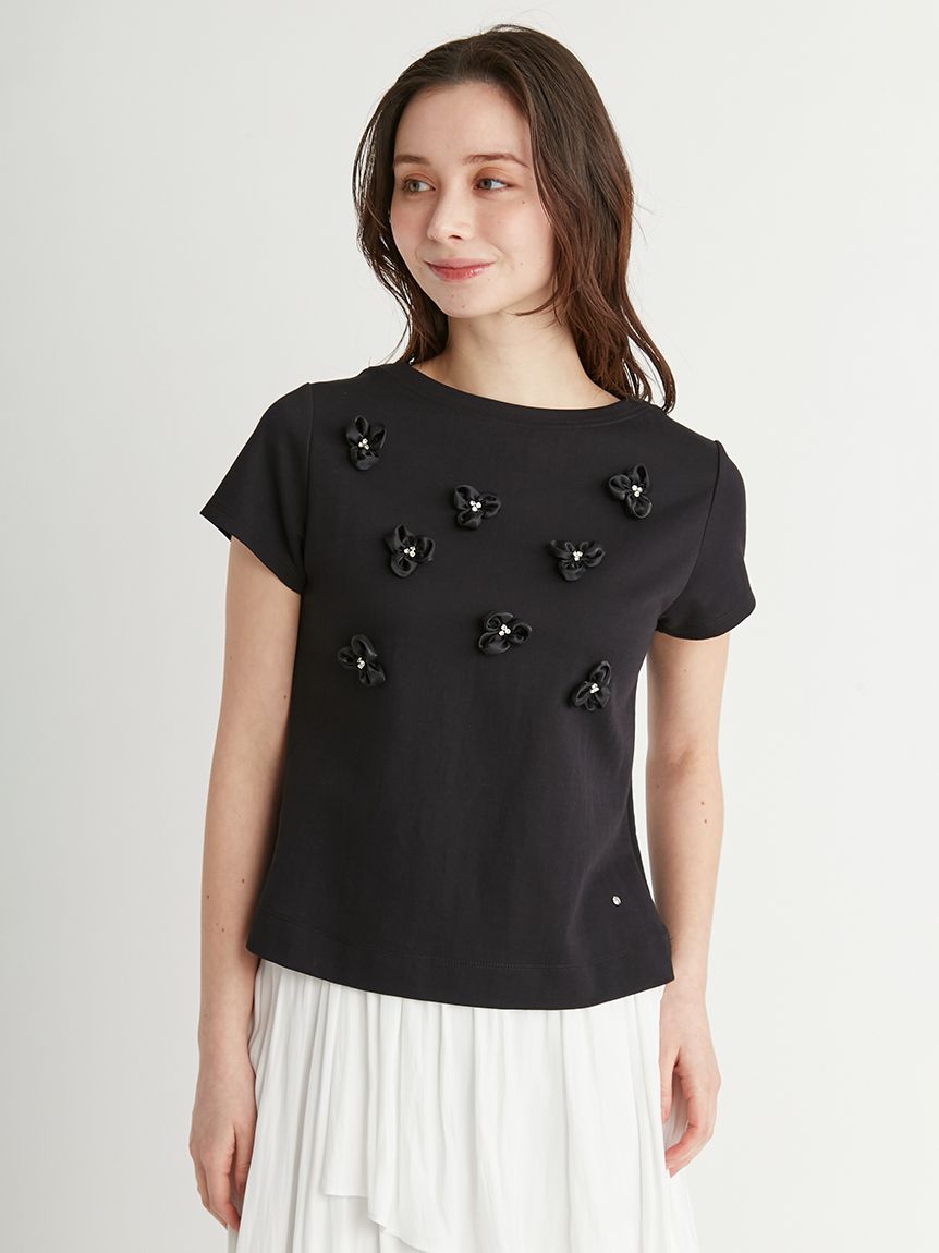 フラワーモチーフTシャツ(カットソー)｜TOPS（トップス