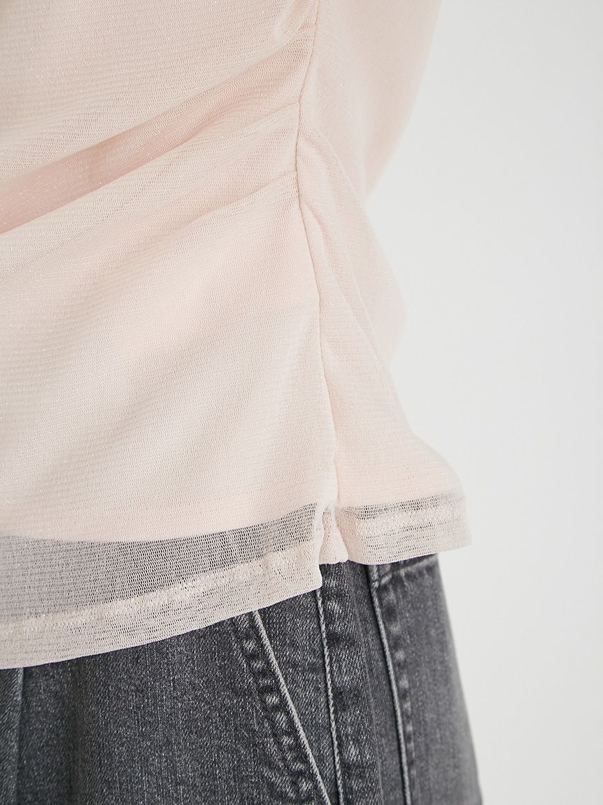 CELFORD チュール デザイン カットソー 半袖 ブラック CELFORD / セルフォード 袖チュールTシャツ 24春夏. CWCT242048
