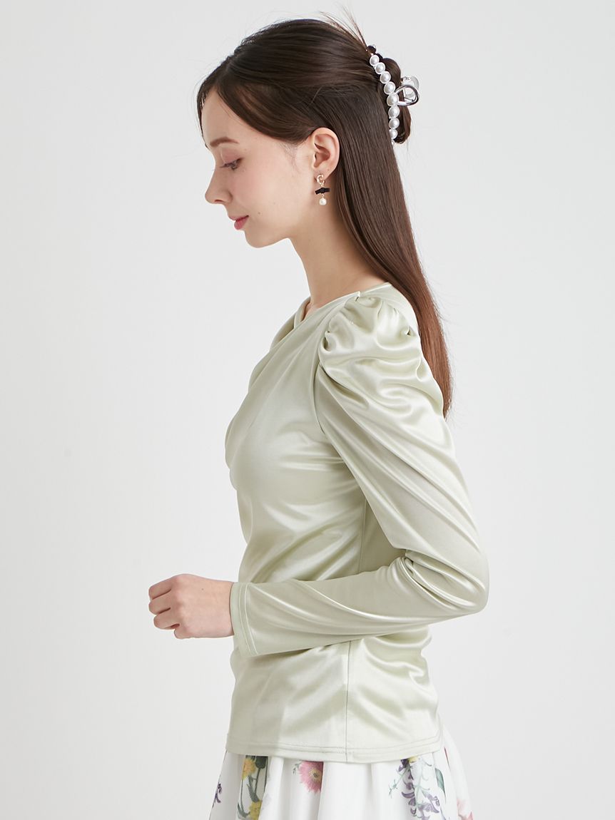 洗える】カシュクールグロッシーカットトップス(カットソー)｜TOPS 
