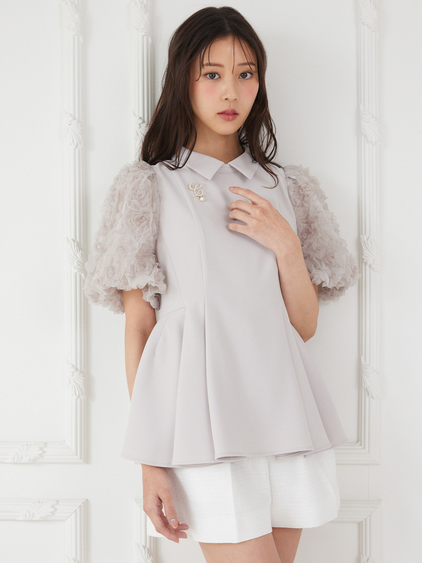 襟付きデザインスリーブブラウス(ブラウス・シャツ)｜TOPS（トップス