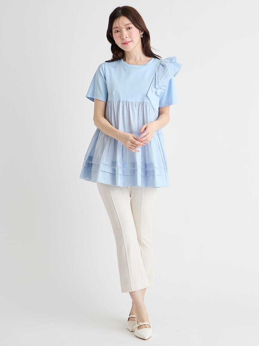 パルママです★美品★フリルチュニック 洗える】ショルダーフリルチュニックカットソー(カットソー)｜TOPS
