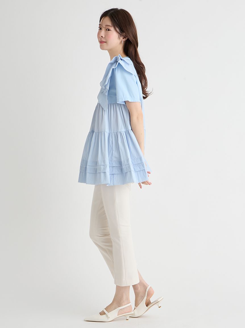 洗える】ショルダーフリルチュニックカットソー(カットソー)｜TOPS