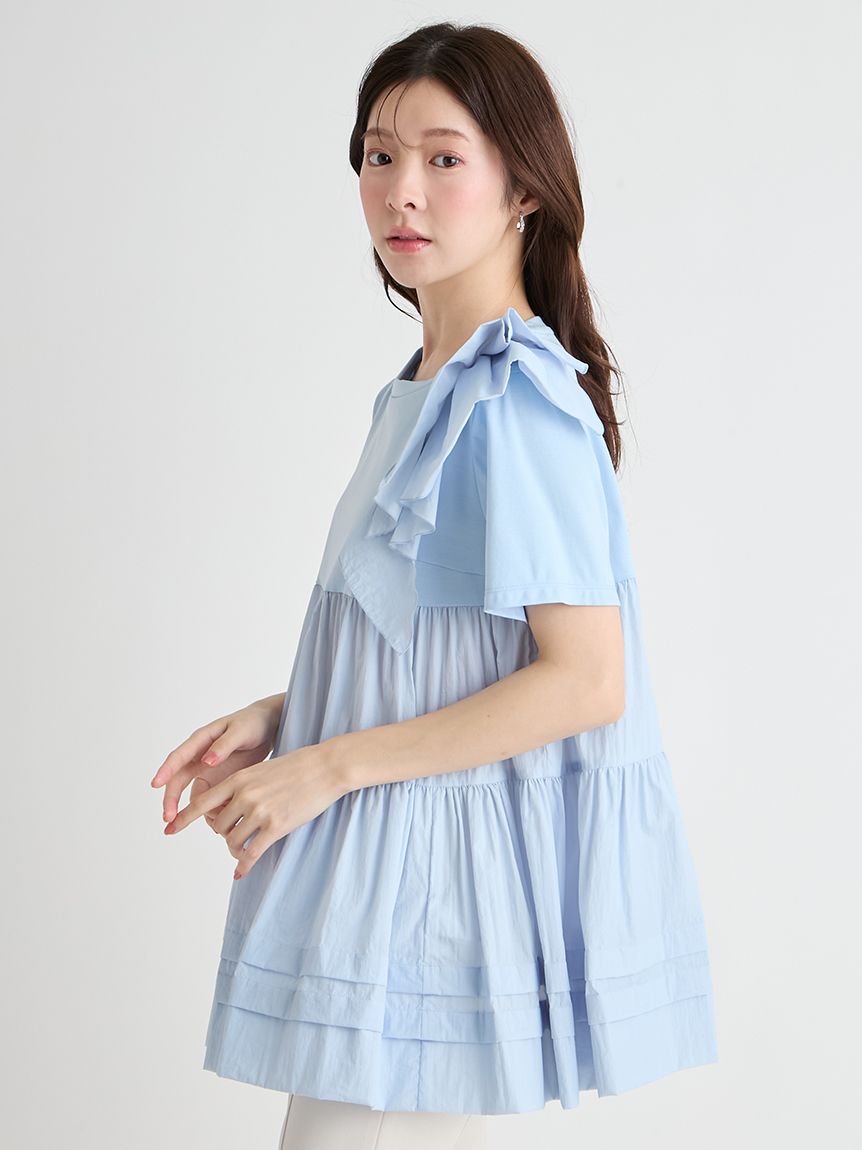 洗える】ショルダーフリルチュニックカットソー(カットソー)｜TOPS