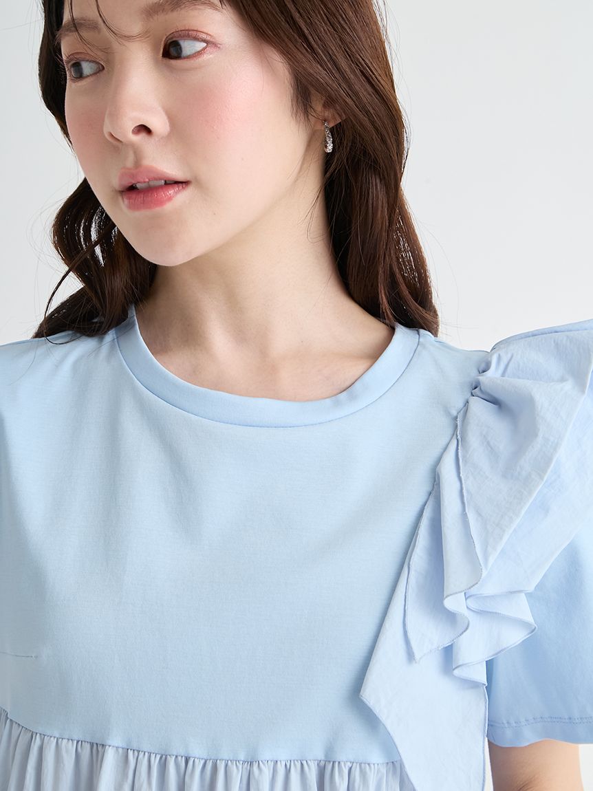 洗える】ショルダーフリルチュニックカットソー(カットソー)｜TOPS