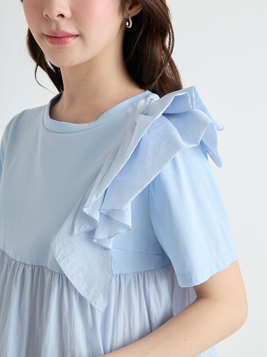 洗える】ショルダーフリルチュニックカットソー(カットソー)｜TOPS
