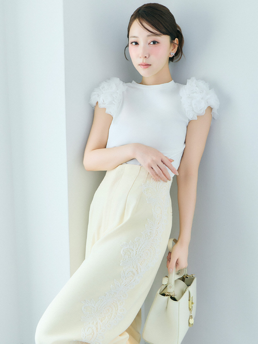 洗える】チュールスリーブカットトップス(カットソー)｜TOPS（トップス