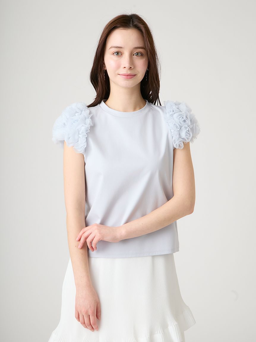 洗える】チュールスリーブカットトップス(カットソー)｜TOPS（トップス