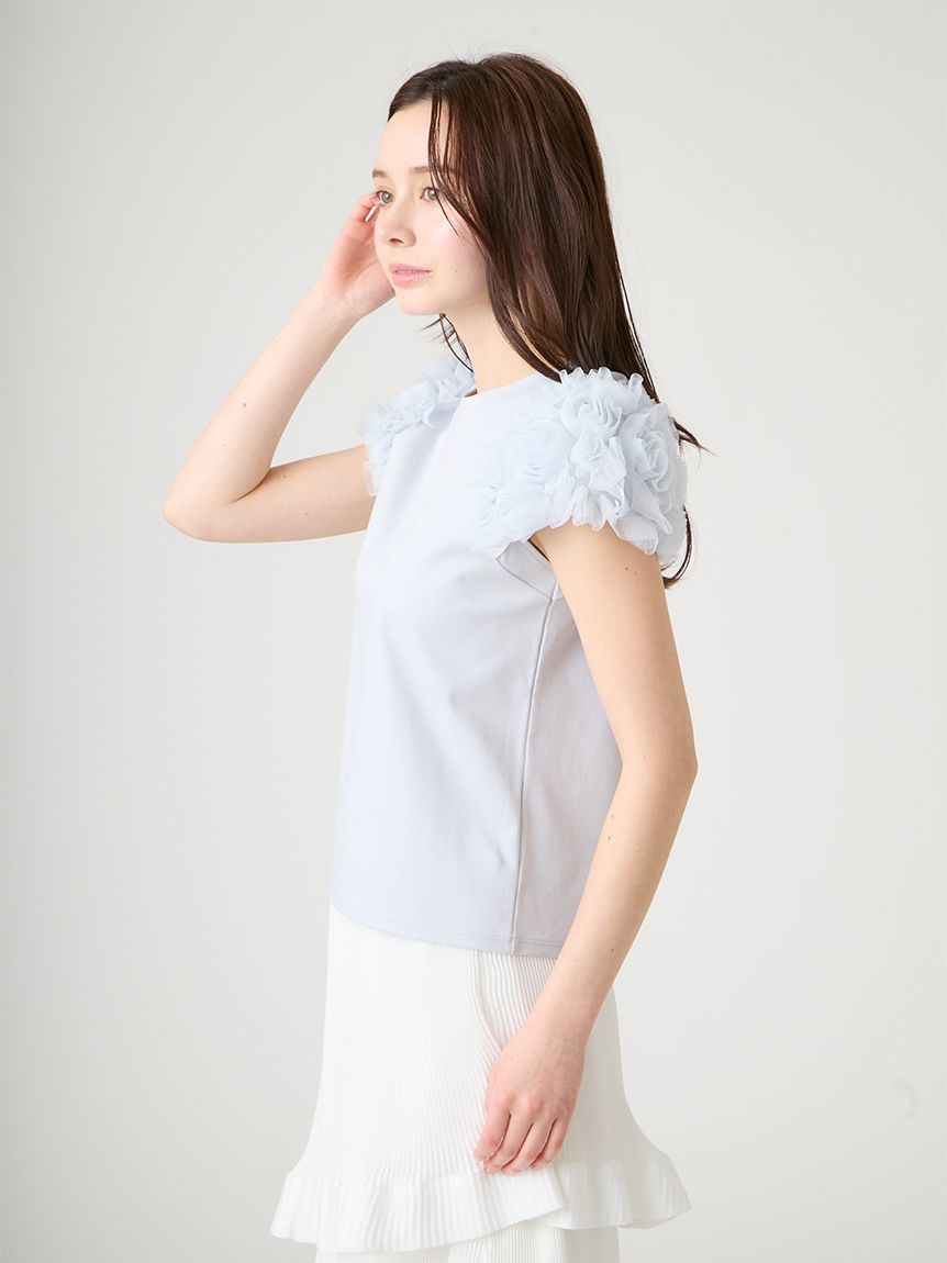 洗える】チュールスリーブカットトップス(カットソー)｜TOPS（トップス