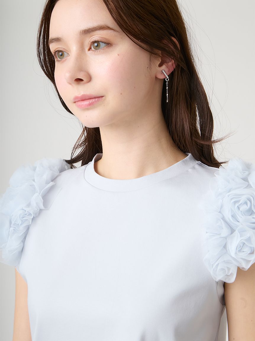 洗える】チュールスリーブカットトップス(カットソー)｜TOPS（トップス