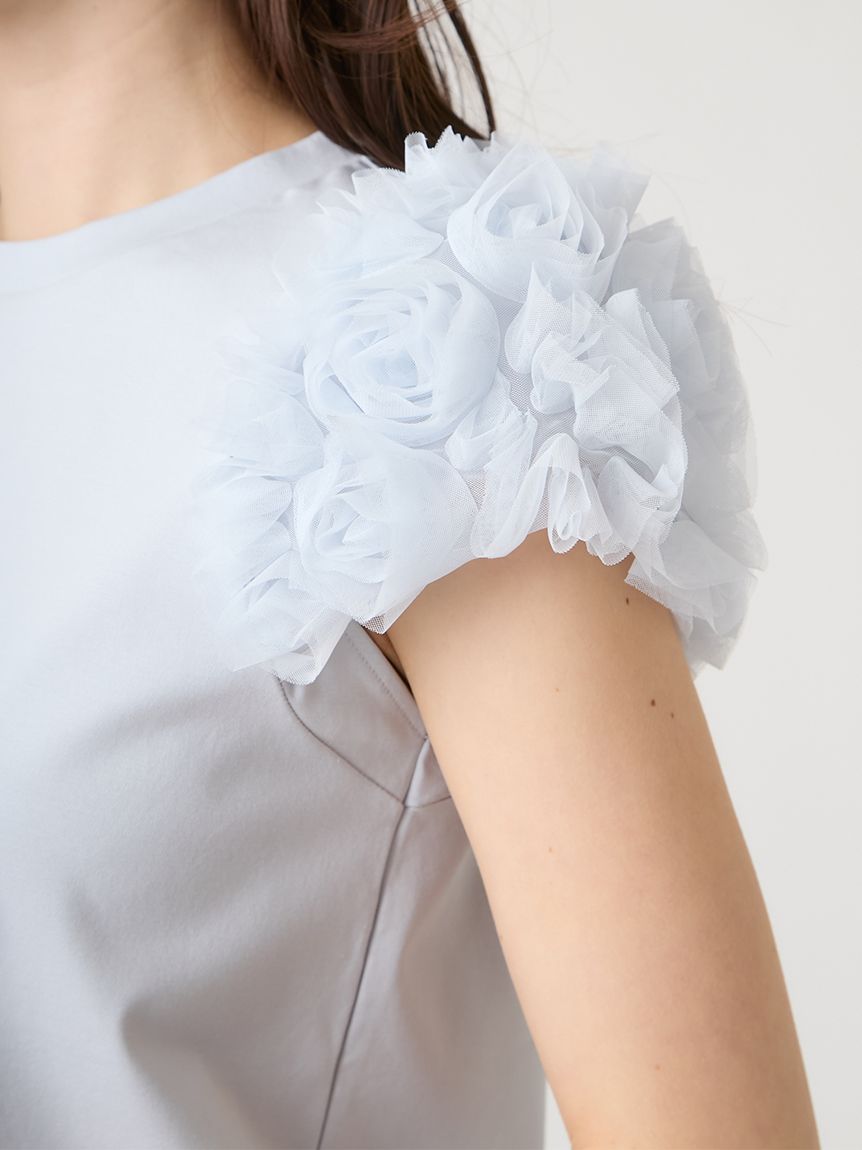 洗える】チュールスリーブカットトップス(カットソー)｜TOPS（トップス