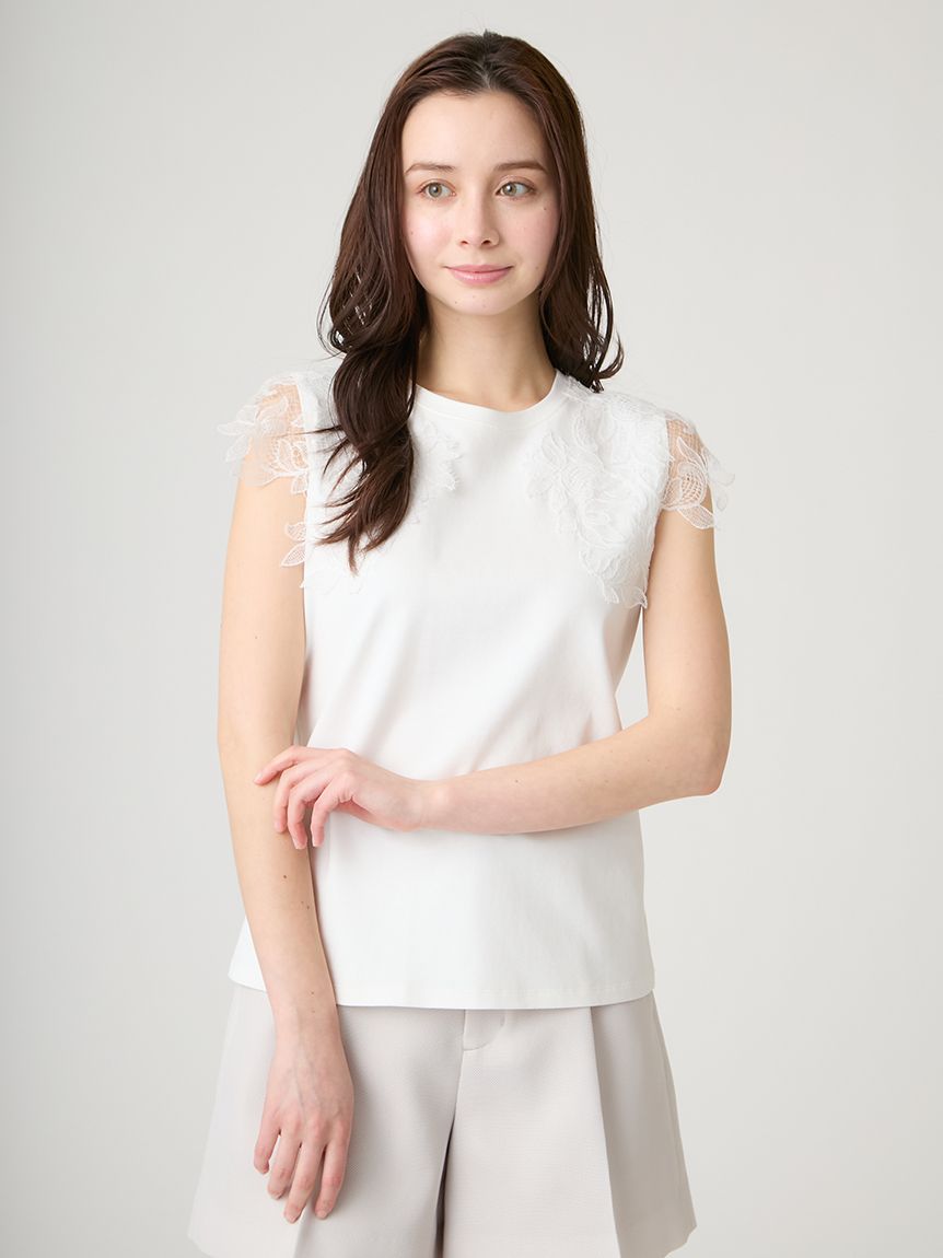 接触冷感】レースショルダーカットソー(カットソー)｜TOPS（トップス