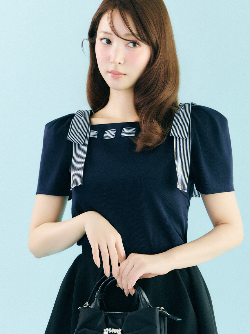 洗える】ショルダーリボンカットソー(カットソー)｜TOPS（トップス