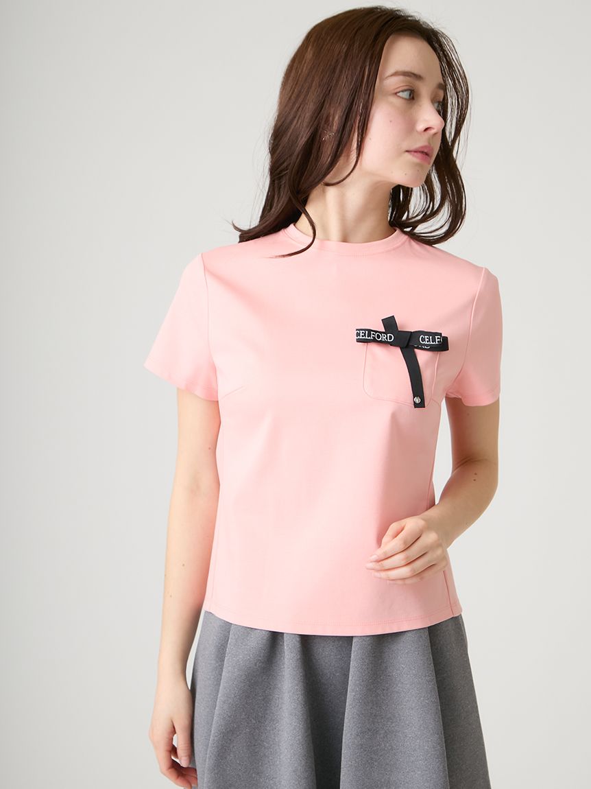 洗える】ロゴ刺繍リボン付きカットソー(カットソー)｜TOPS（トップス