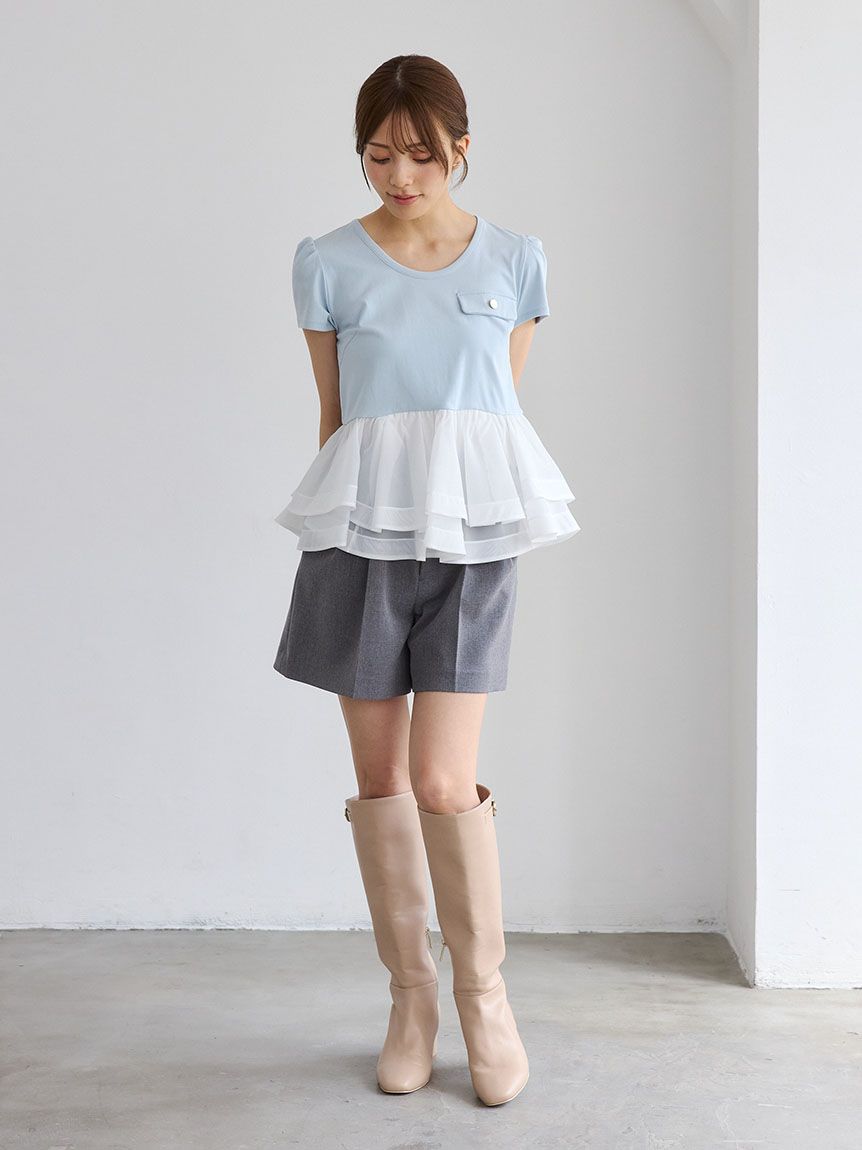 洗える】トリムポケットペプラムTシャツ(Tシャツ・カットソー)｜TOPS