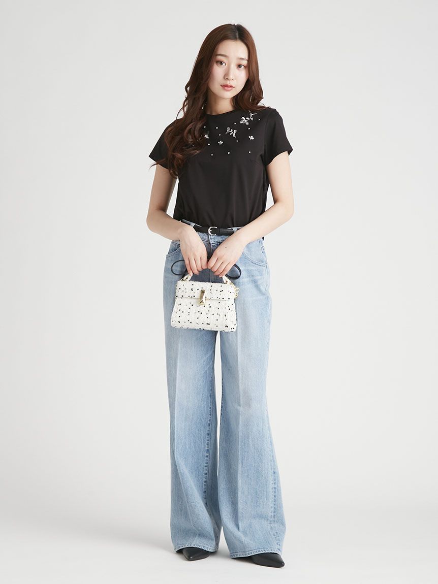 洗える】フラワービジューTシャツ(Tシャツ・カットソー)｜TOPS