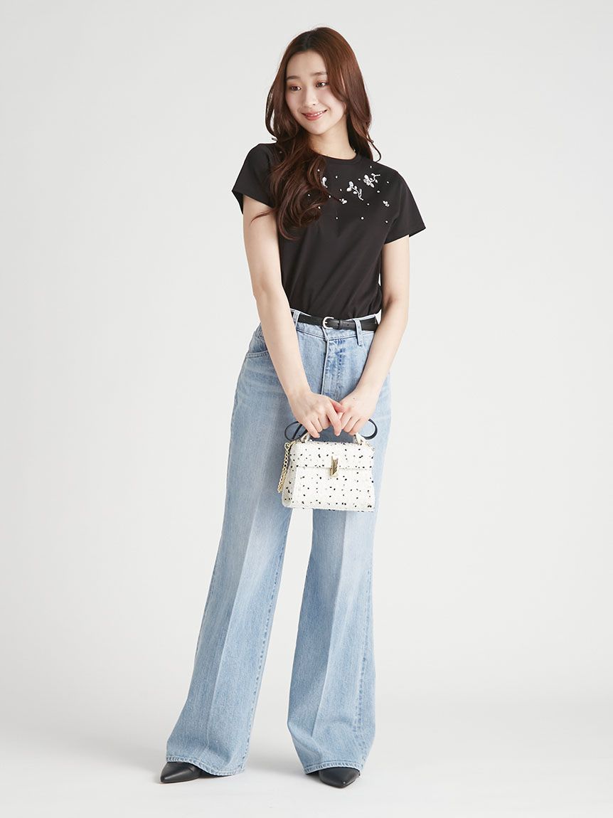 洗える】フラワービジューTシャツ(Tシャツ・カットソー)｜TOPS