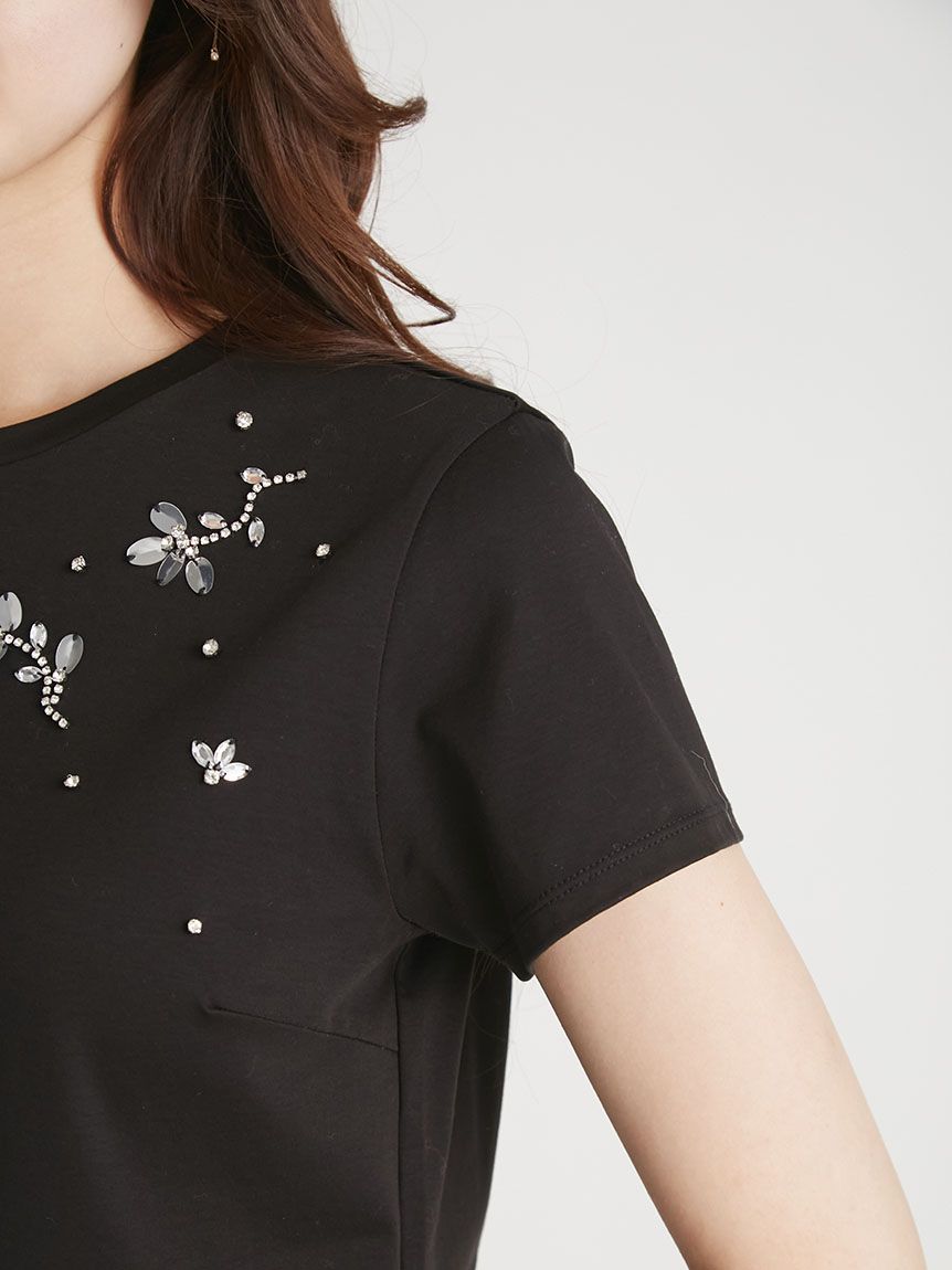 洗える】フラワービジューTシャツ(Tシャツ・カットソー)｜TOPS